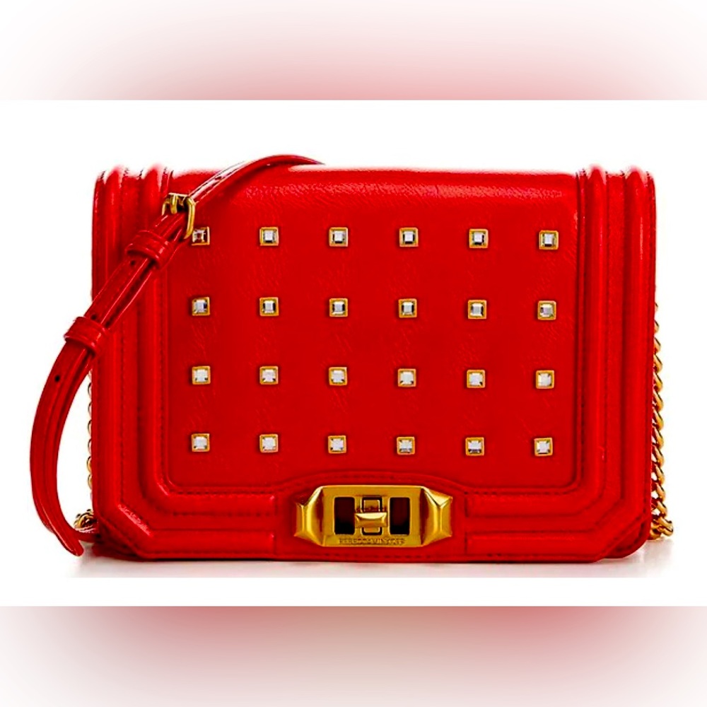 Rebecca Minkoff Small Love Square Crystal Embellished Quilted Leather Crossbody
